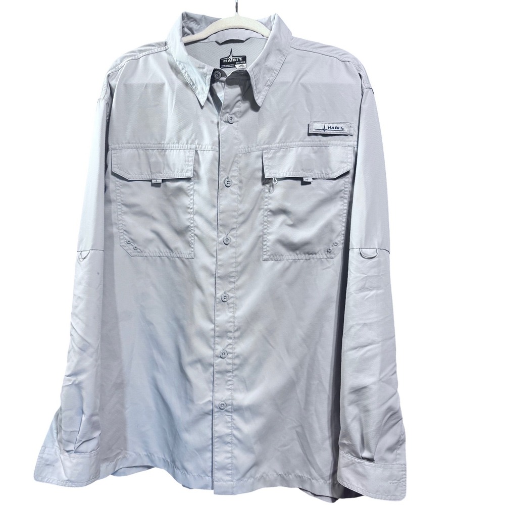 Habit Fishing Shirt Vented Performance Polyester Gray 2XL Outdoors Utility
